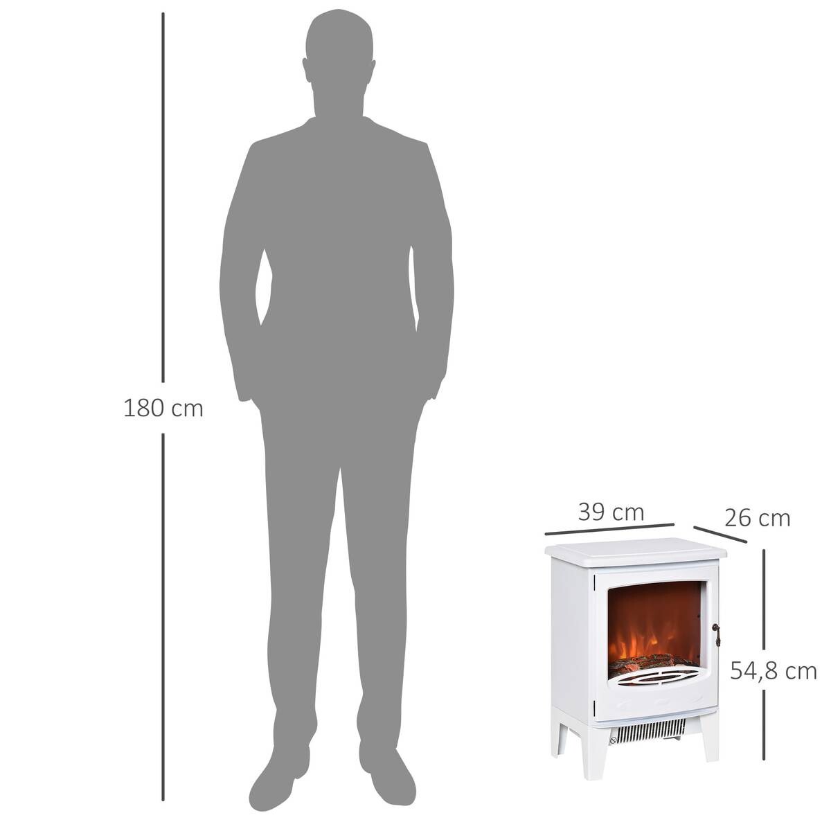 HOMCOM Elektro-Kamin weiß Metall Kunststoff Glas B/H/T: ca. 39x54,8x26 cm ca. 1800 W