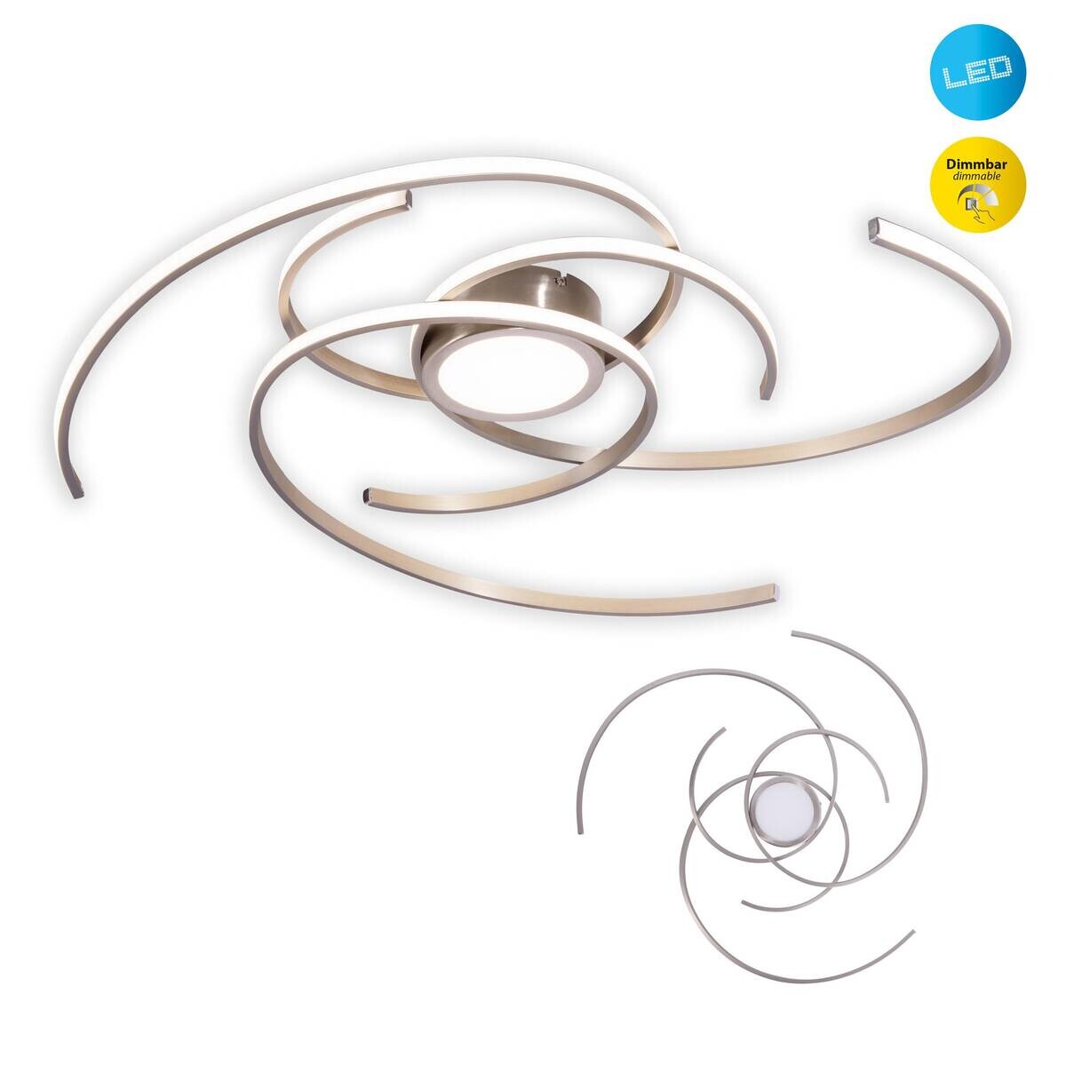 Näve Leuchten Deckenleuchte 1395750 stahlfarbig Metall Kunststoff B/H/T: ca. 75x6x75 cm null 4 Brennstellen