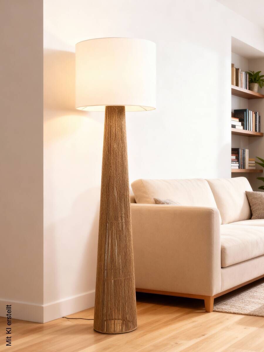 Stehlampe natur weiß Papier H/D: ca. 140x35 cm E27 1 Brennstellen