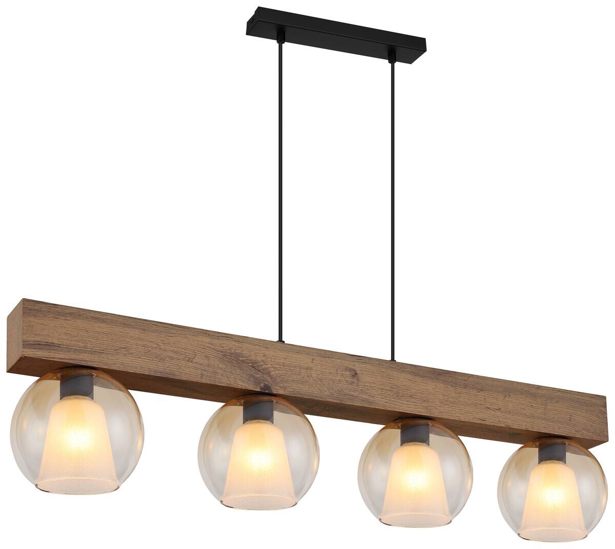 GLOBO Pendelleuchte BARRY I 15773-4H schwarz amber Metall MDF B/H/L: ca. 18x120x100 cm E27 4 Brennstellen