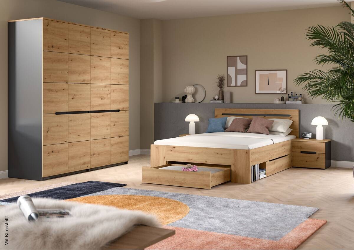 Schlafzimmer CANU, Set basaltgrau Artisan Nachbildung