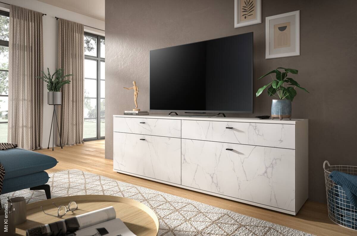 TV-Lowboard Stone weiß Marmoroptik B/H/T: ca. 180x62x41 cm