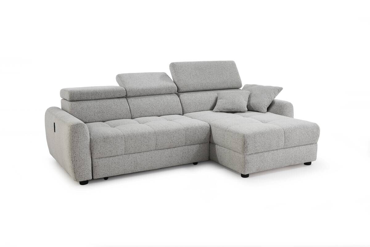 Ecksofa mit elektrischer XXL Sitztiefenverstellung hellgrau Flachgewebe B/H/T: ca. 270x109x175 cm
