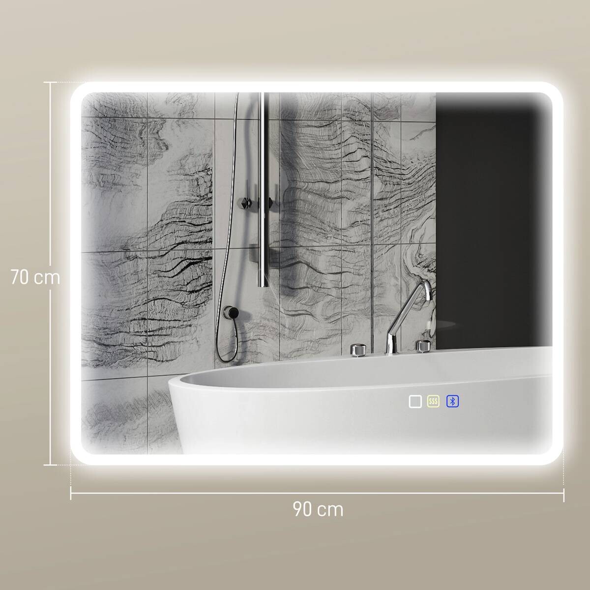 HOMCOM LED-Bad-Spiegel silber B/H/L: ca. 3,5x70x90 cm