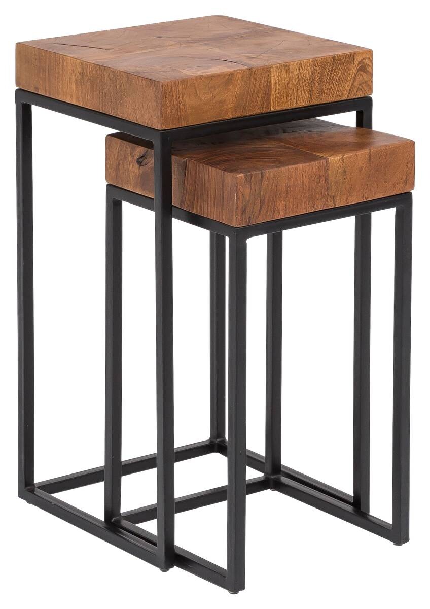 Beistelltisch 2er-Set natur schwarz lackiert Echtholz Eisen