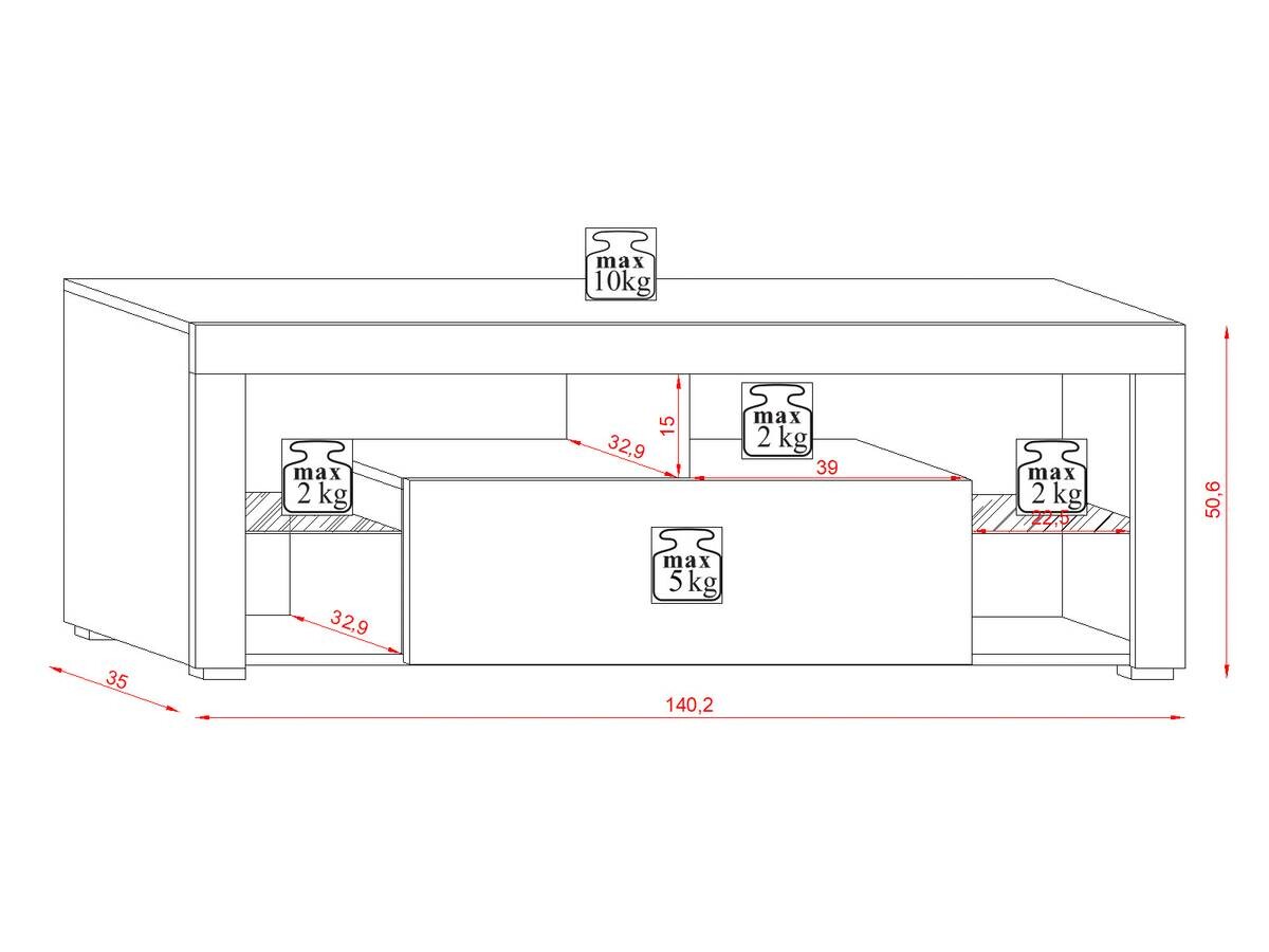 TV-Lowboard TV LOWBOARD Everest 140 Eiche Wotan Nachbildung weiß glänzend B/H/T: ca. 140x50x35 cm