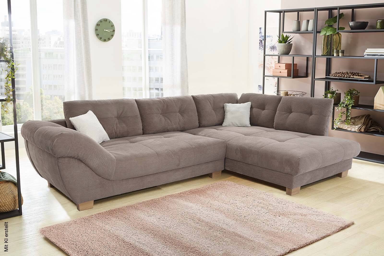 Ecksofa beige Microfaser B/H/T: ca. 346x90x221 cm