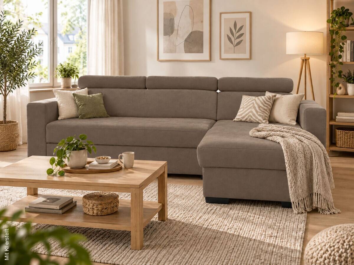 Ecksofa mit Bettfunktion und Bettkasten hellgrau Microfaser B/T: ca. 238x170 cm