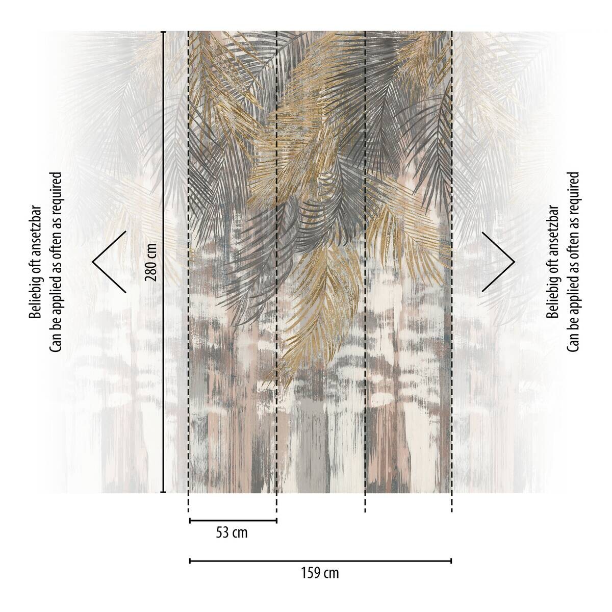 Livingwalls Fototapete Palmenblätter grau beige gold B/L: ca. 280x159 cm