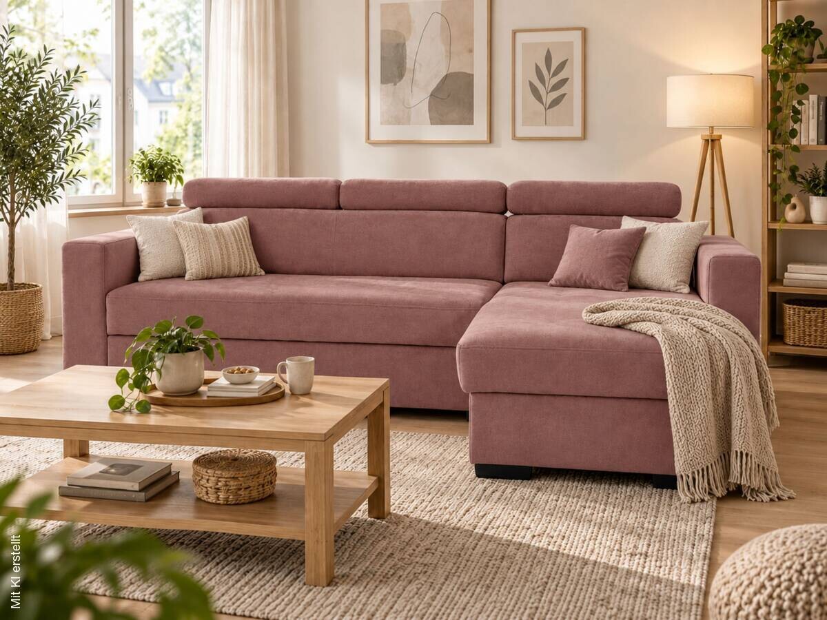 Ecksofa mit Bettfunktion und Bettkasten koralle Microfaser B/T: ca. 238x170 cm