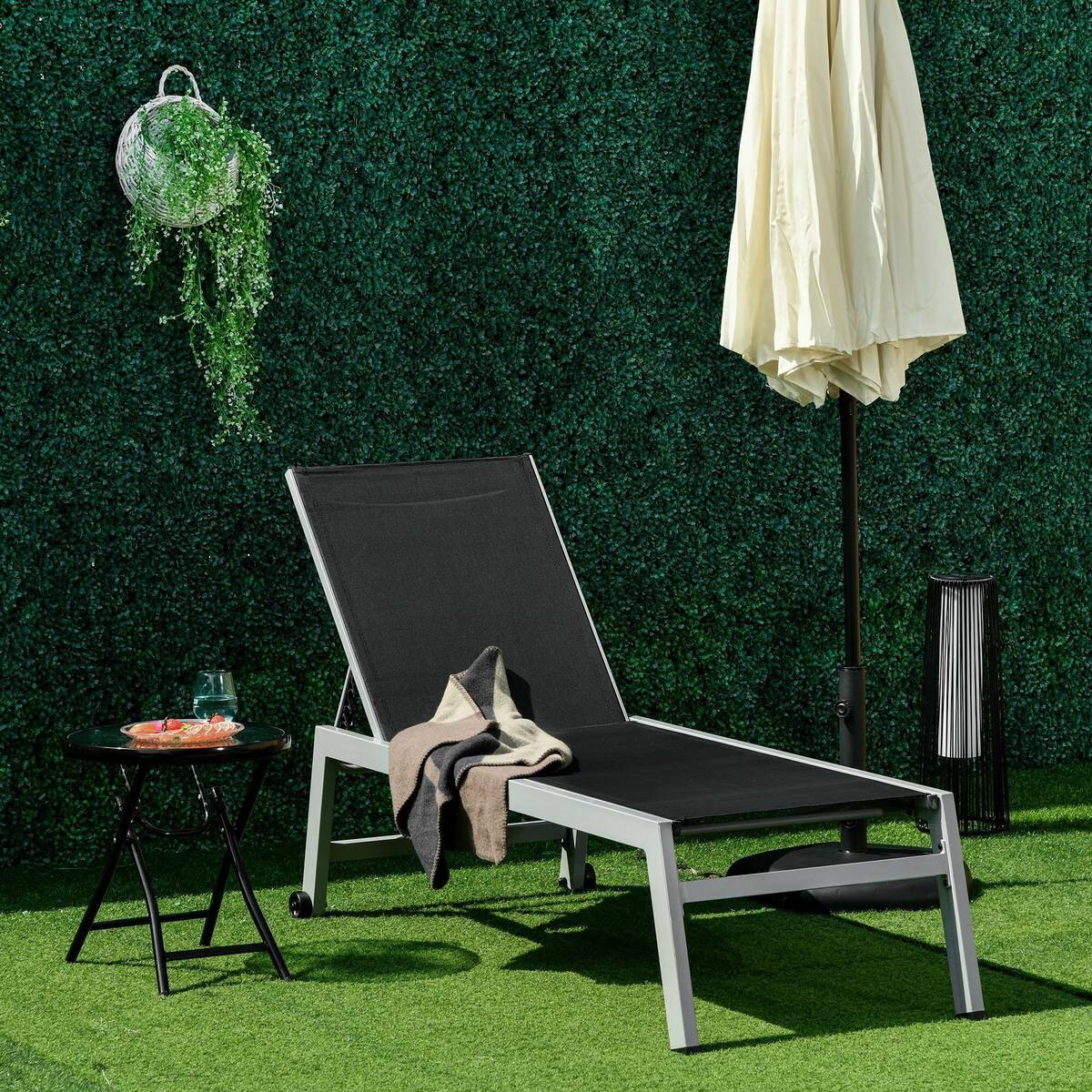 Outsunny Gartenliege schwarz Aluminium B/H/L: ca. 65x102x169 cm