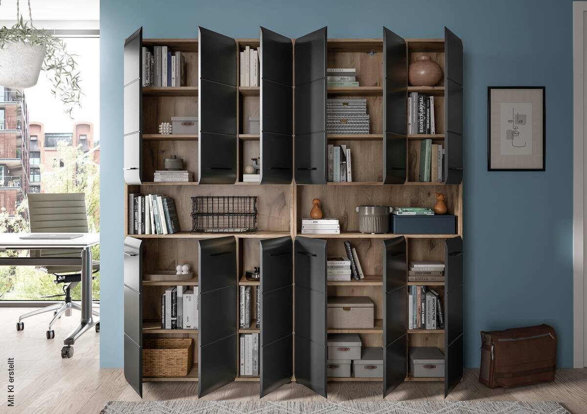 Badezimmer-Set Ice Nox Oak Nachbildung schwarz matt B/H/T: ca. 180x185x30 cm