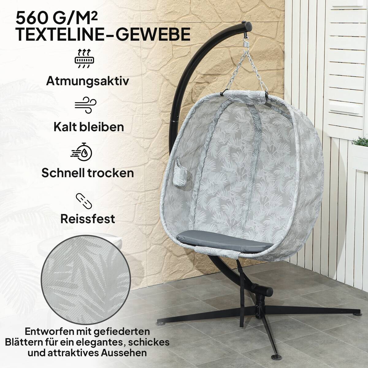 Outsunny Hängesessel grau Polyester B/H/L: ca. 90x180x126 cm