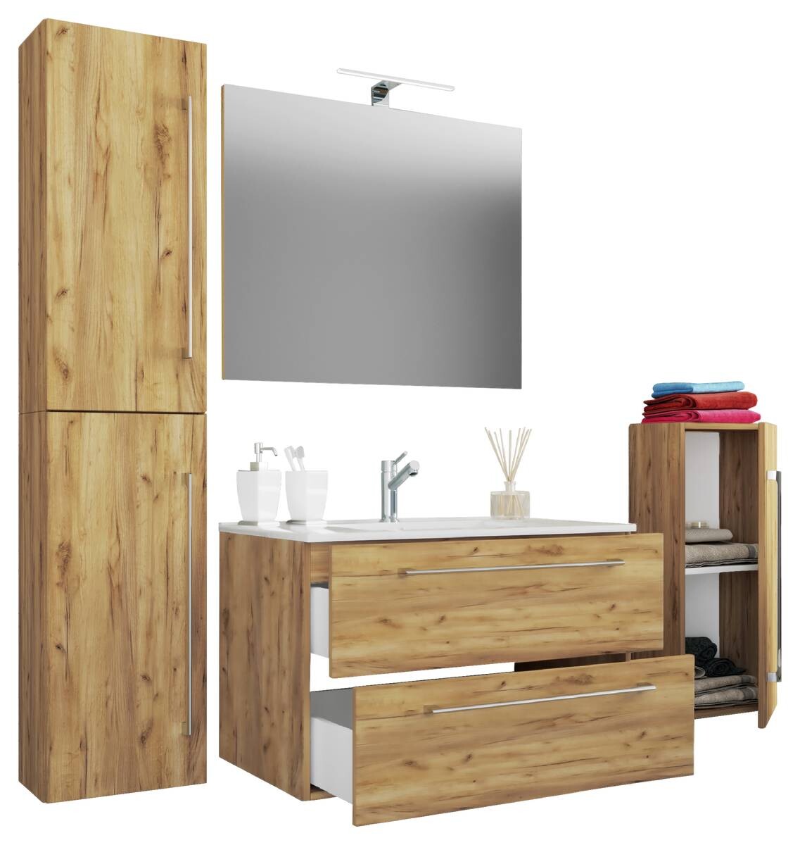 Waschplatz 5tlg-Badinos weiß Eiche Honig Nachbildung B/H/T: ca. 81x52x46 cm