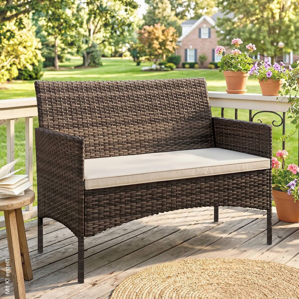 Outsunny Gartensofa khaki Rattan B/H/L: ca. 63x85x115 cm