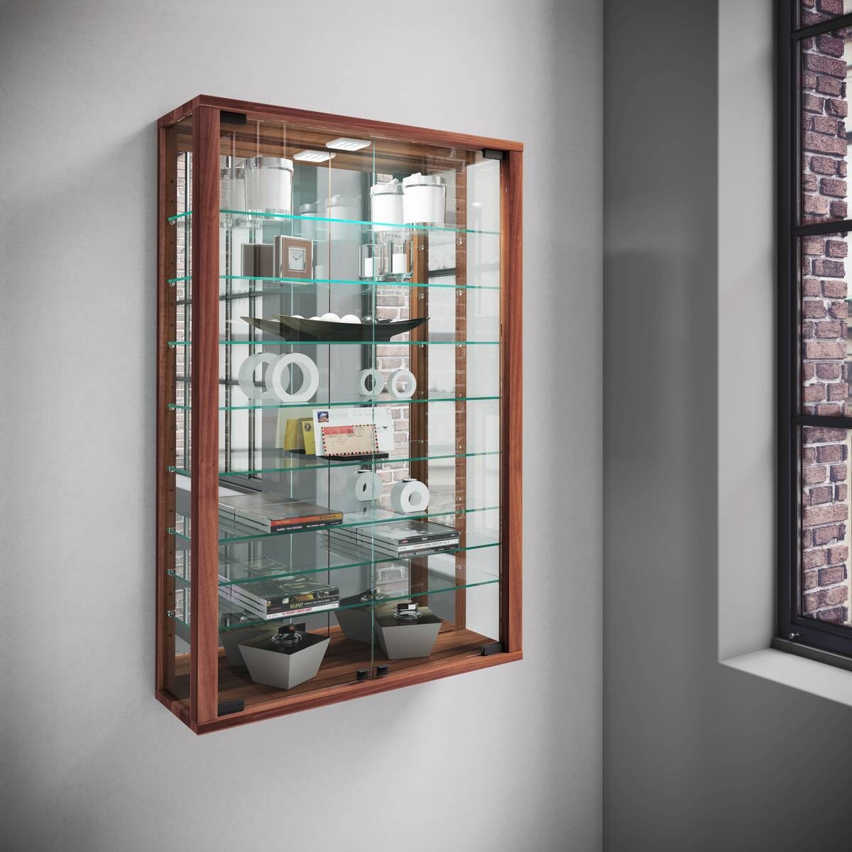 Vitrine Vitrosa nussbaum Nachbildung Holzwerkstoff Glas