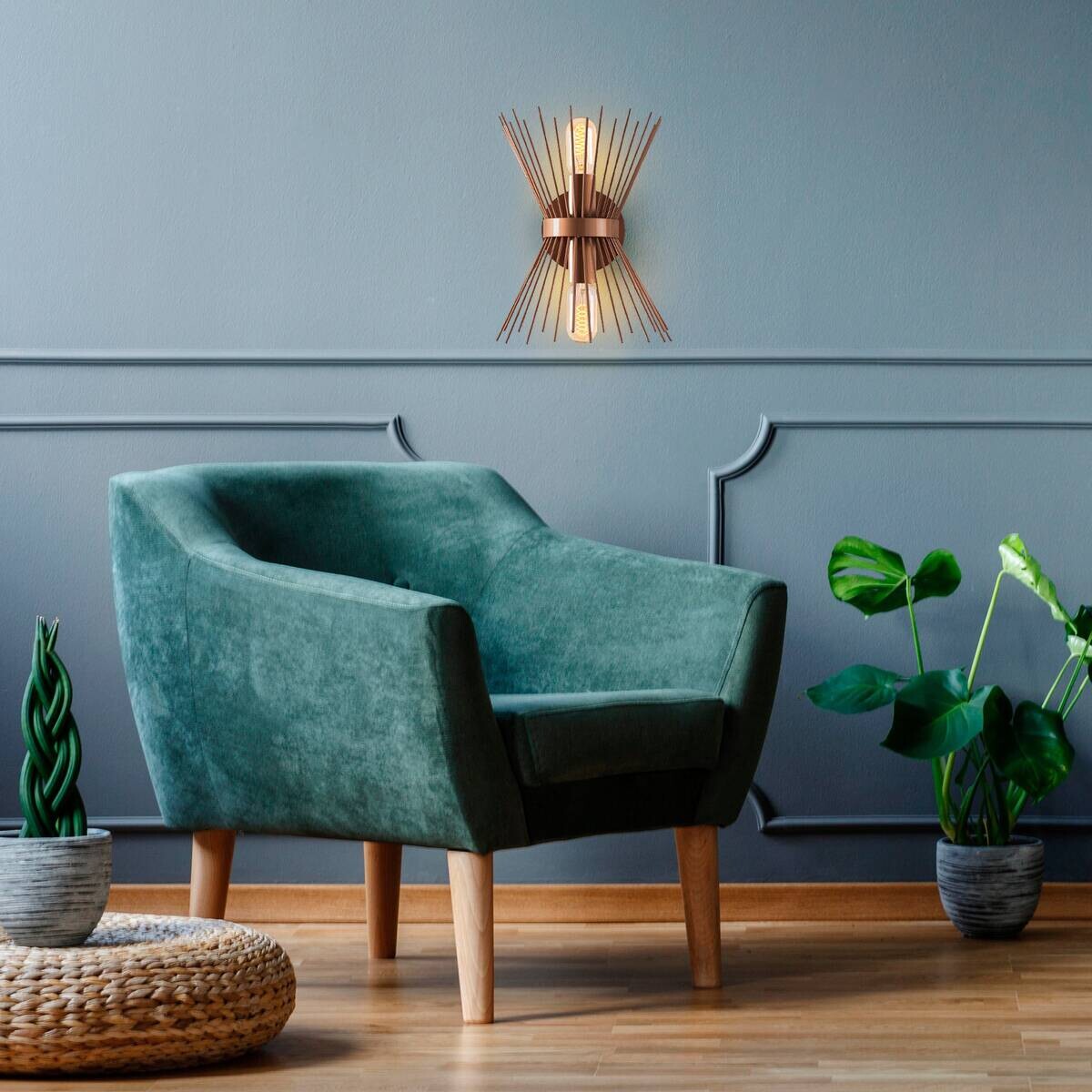 Opviq Wandleuchte GMN-000010 Kupfer B/H/T/L: ca. 16x33x16x23 cm E27 2 Brennstellen