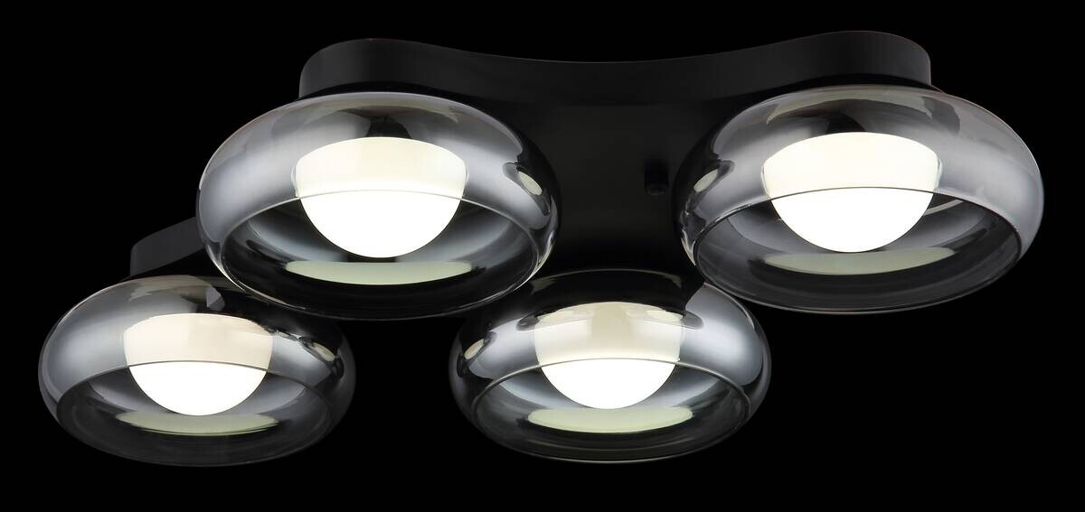 GLOBO Deckenleuchte Opal Rauch schwarz Metall Glas Acryl B/H/L: ca. 46x10x65 cm 1 Brennstellen