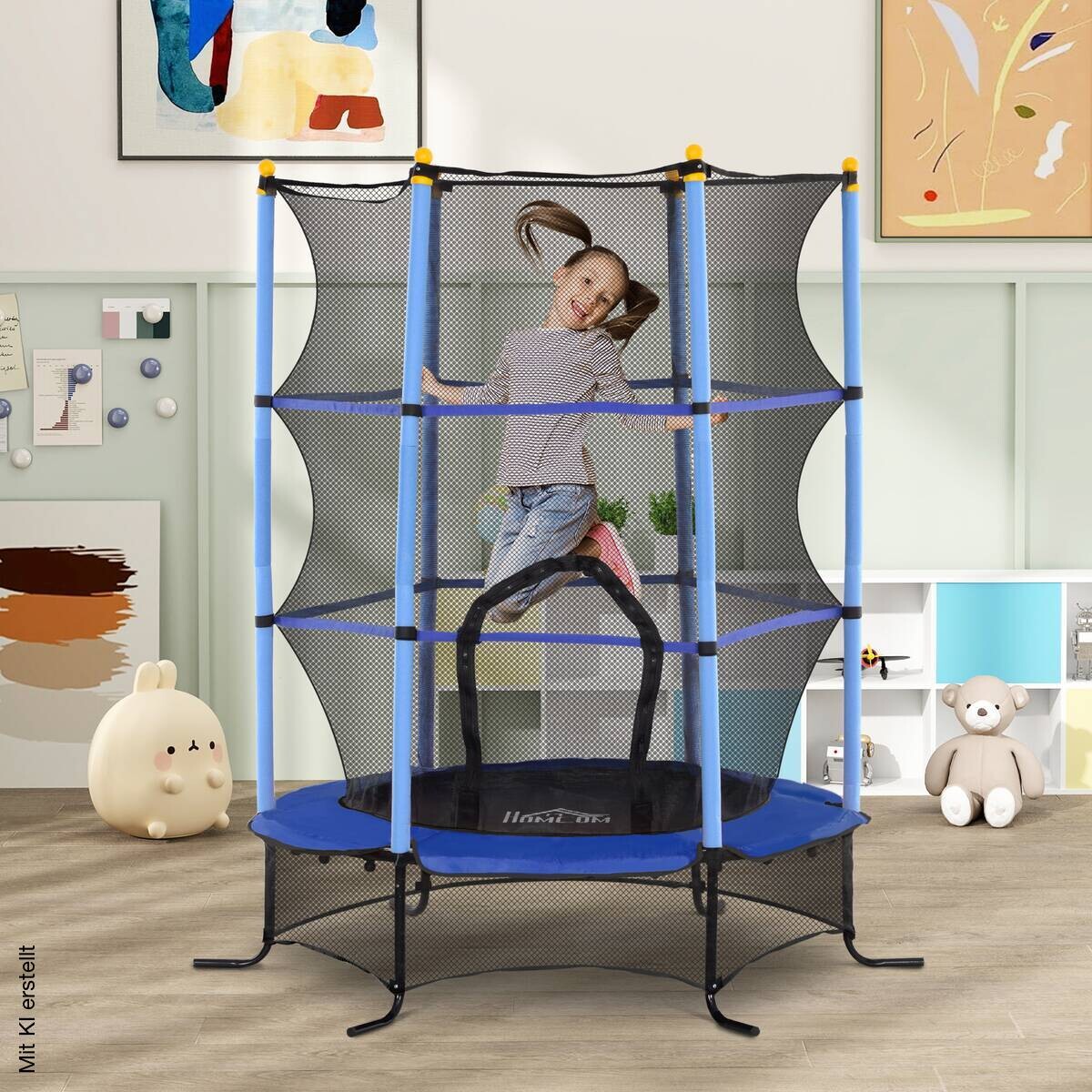HOMCOM Kindertrampolin blau B/H/L: ca. 163x190x163 cm