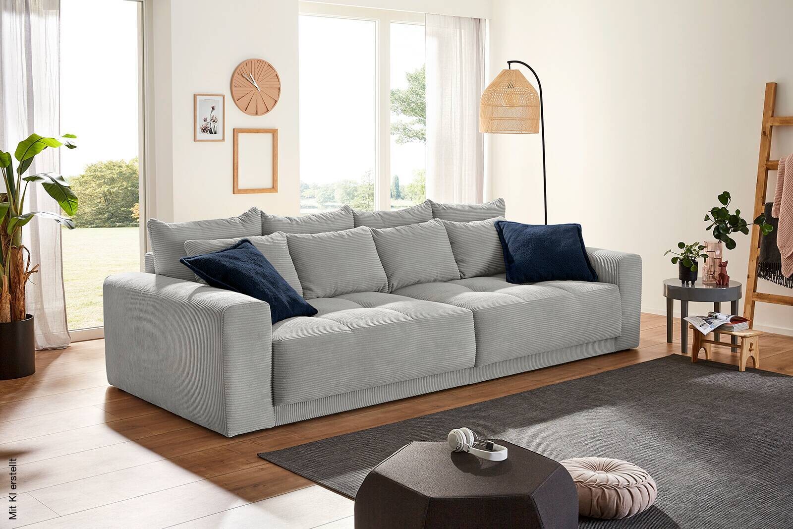 Big Sofa hellgrau Microfaser B/H/T: ca. 298x80x135 cm