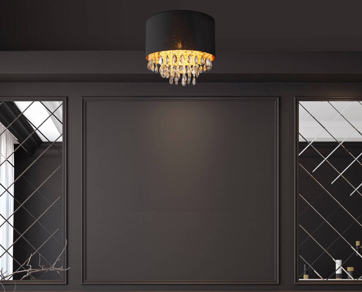 GLOBO Deckenleuchte COLETTA 15776D mattschwarz gold schwarz Metall Kunststoff Textil H/D: ca. 33x40 cm E27 1 Brennstellen