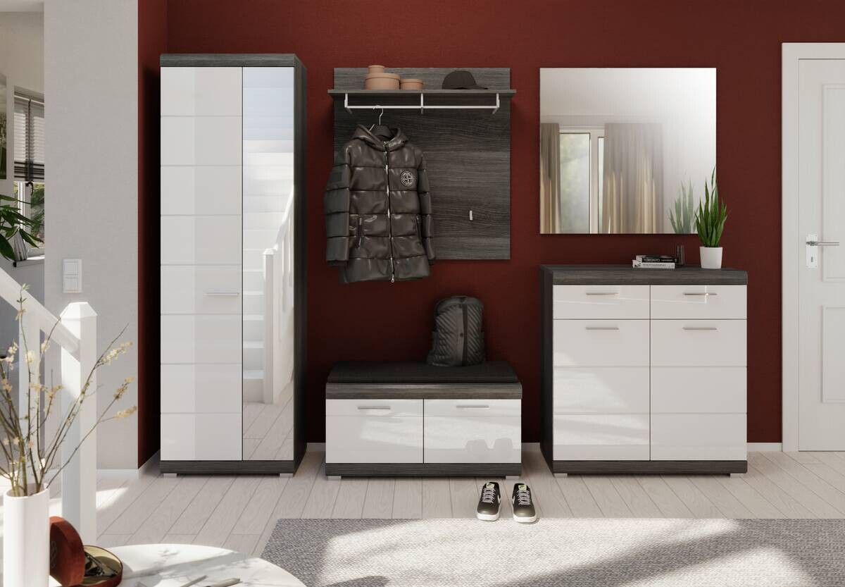 Schuhschrank SCOUT Rauchsilber Nachbildung weiß Hochglanz B/H/T: ca. 90x96x37 cm