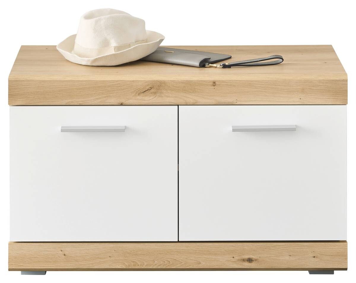 Sitzbank Nola Eiche Artisan Nachbildung weiß Hochglanz B/H/T: ca. 80x49x38 cm