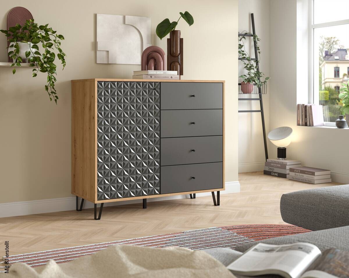 Highboard PRISMA Artisan Oak Nachbildung anthrazit matt B/H/T: ca. 110x96x40 cm