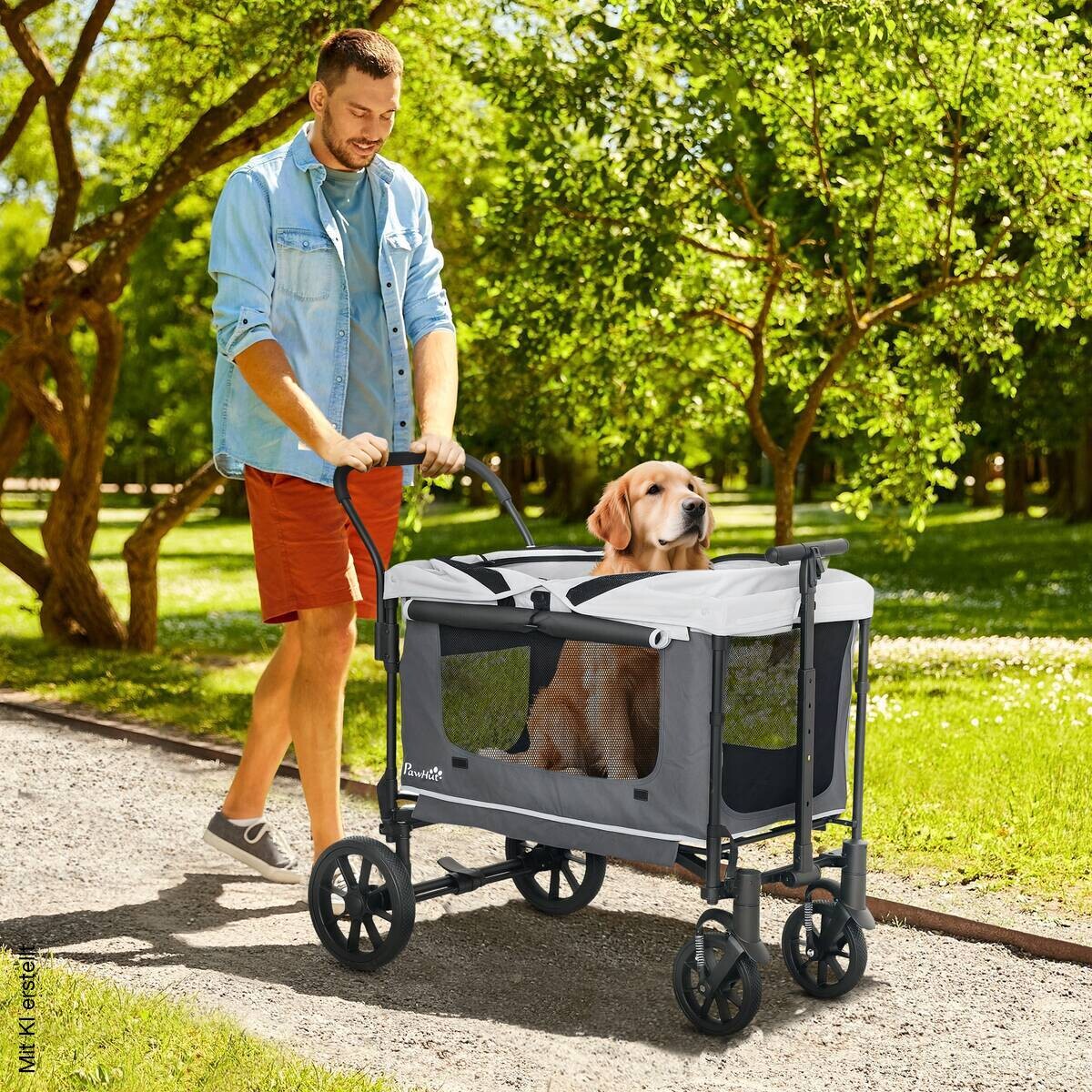 PawHut Hundewagen dunkelgrau Stahl B/H/L: ca. 65x102x110 cm