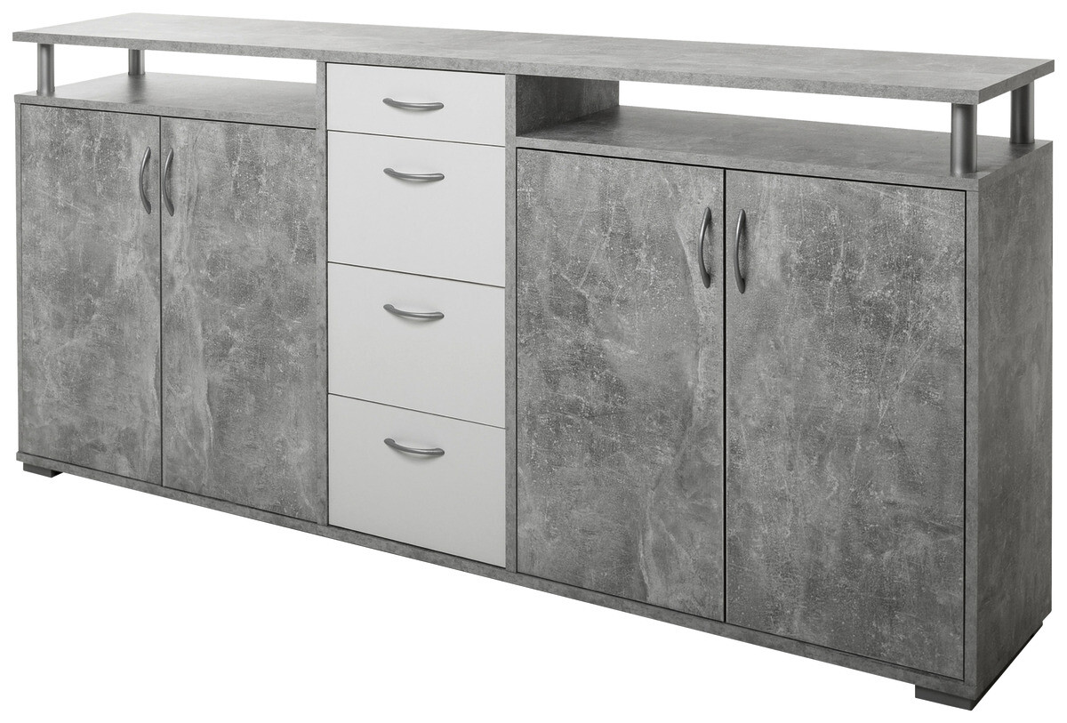 Sideboard Maximo Beton Optik weiß B/H/T: ca. 208x94x38 cm | weiß | 208,00/94,00/38,00 cm