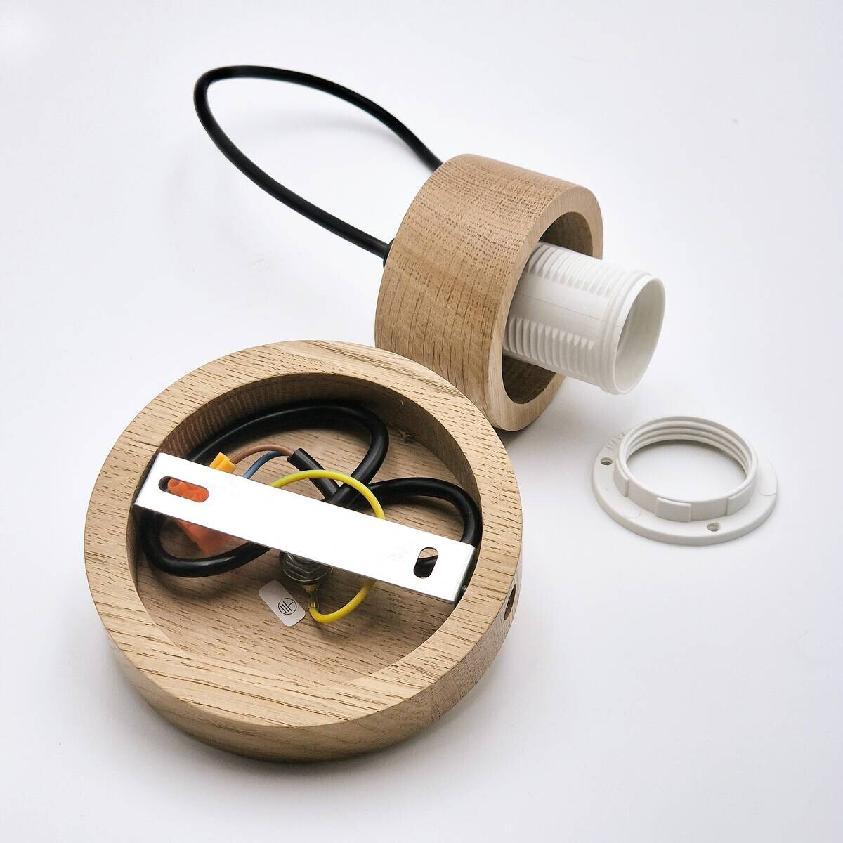 Lamkur Hängeleuchte Harmony weiß Eiche Glas Holz B/H/L: ca. 20x105x20 cm 1.0 Brennstellen