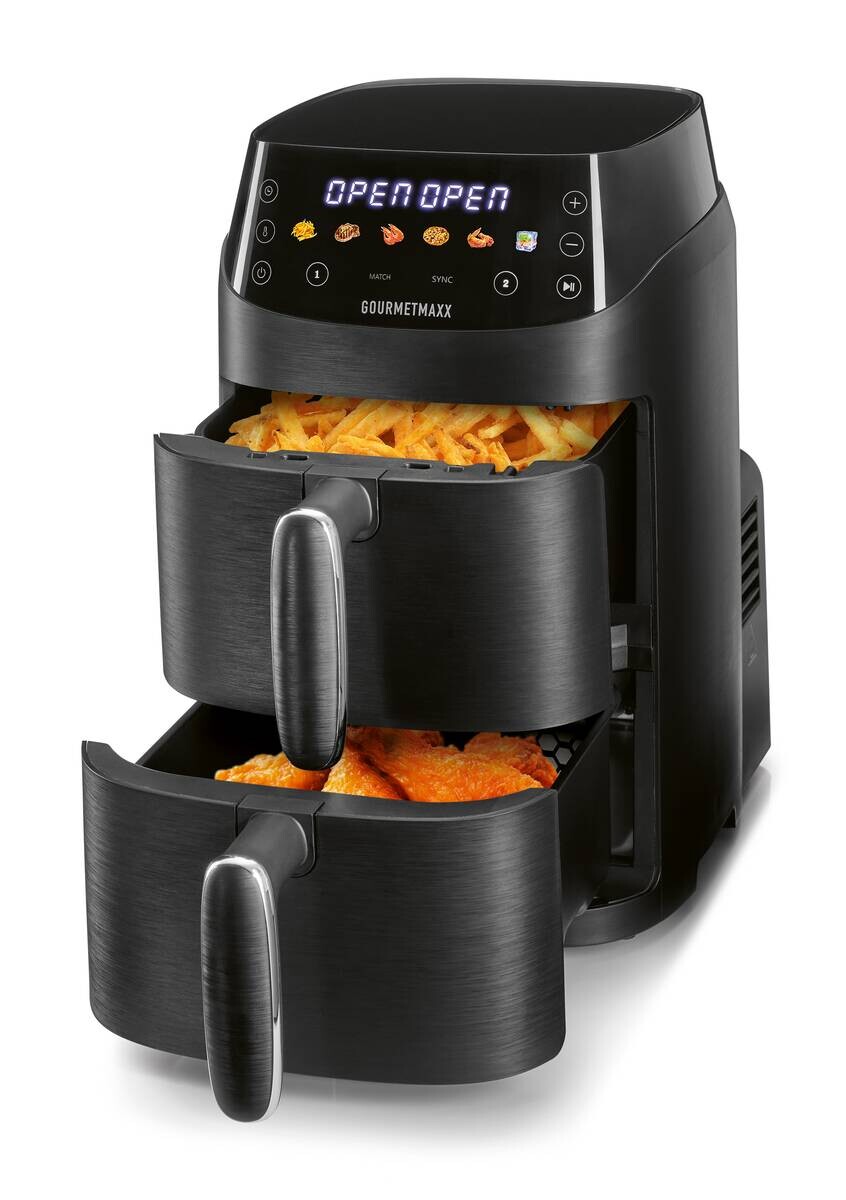 GOURMETmaxx Doppel-Heißluftfritteuse 19691 schwarz Kunststoff B/H/L: ca. 38,2x35,7x22,6 cm ca. 5 l