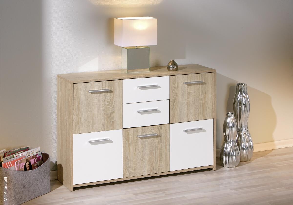 Kommode Elvezia Eiche Sonoma Nachbildung weiß B/H/T: ca. 115x77x30 cm
