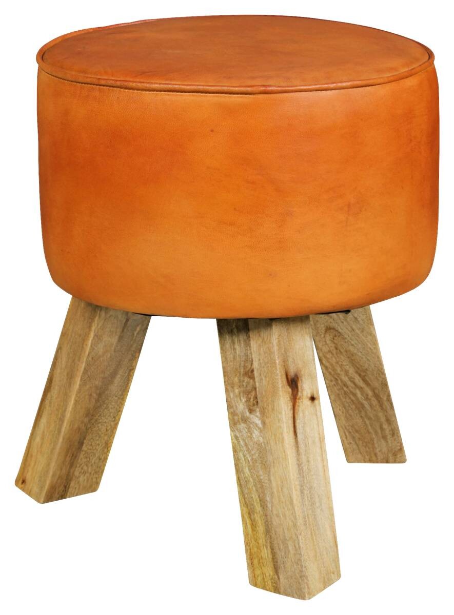 Wohnling Sitzhocker braun natur Leder Echtholz B/H/T: ca. 37x45x37 cm