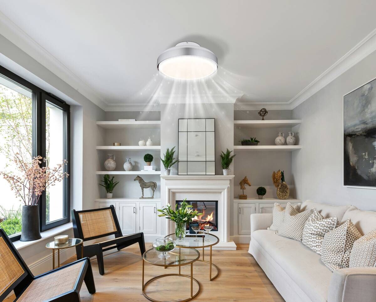 GLOBO LED-Deckenventilator Opal silber weiß Acryl Kunststoff H/D: ca. 20x45 cm 1 Brennstellen