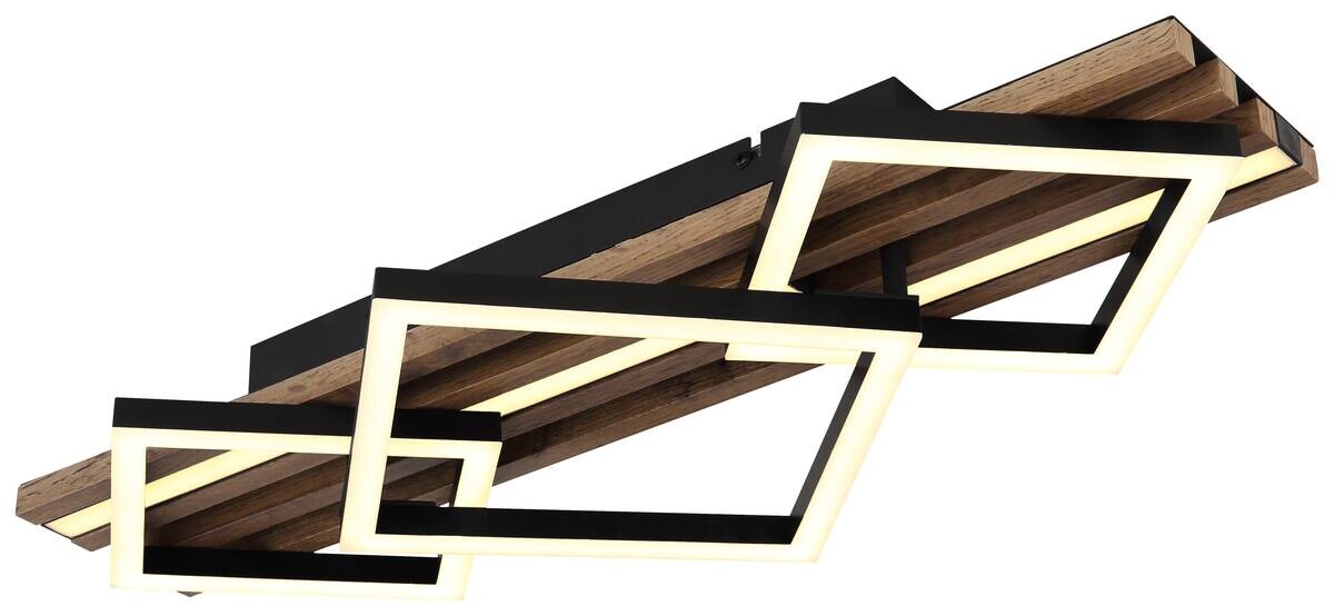 GLOBO LED-Deckenleuchte OBRIEN 67344D2 Opal mattschwarz MDF Kunststoff Metall B/H/L: ca. 61x9,5x31 cm 1 Brennstellen