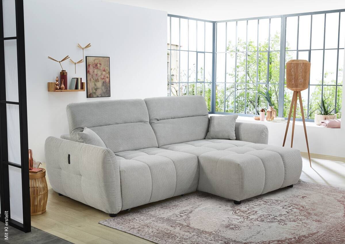 Ecksofa mit elektrischer XXL Sitztiefenverstellung hellgrau Kord B/H/T: ca. 260x106x191 cm