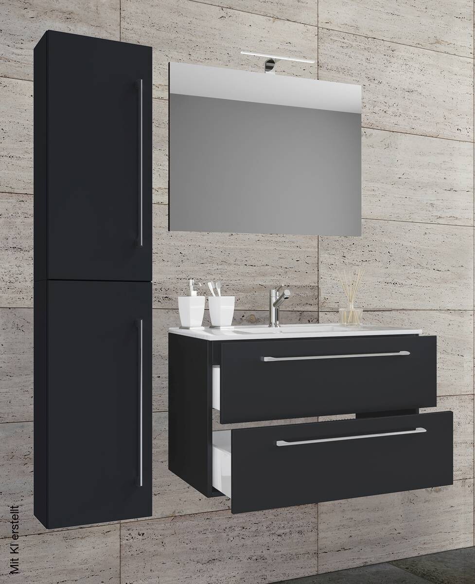 Waschplatz 4tlg-Badinos schwarz B/H/T: ca. 81x52x46 cm