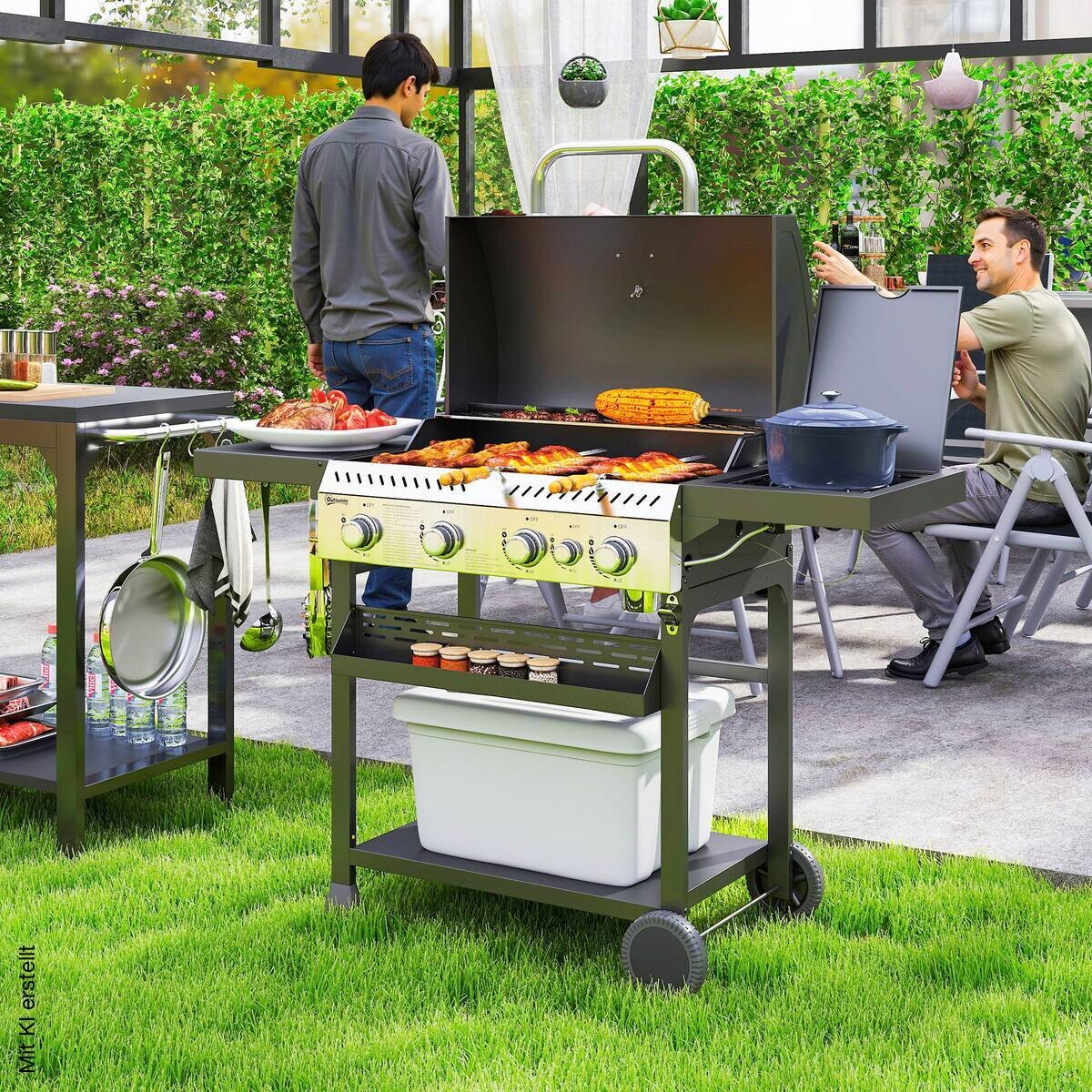 Outsunny Gasgrill Edelstahl B/H/L: ca. 55x103x135 cm