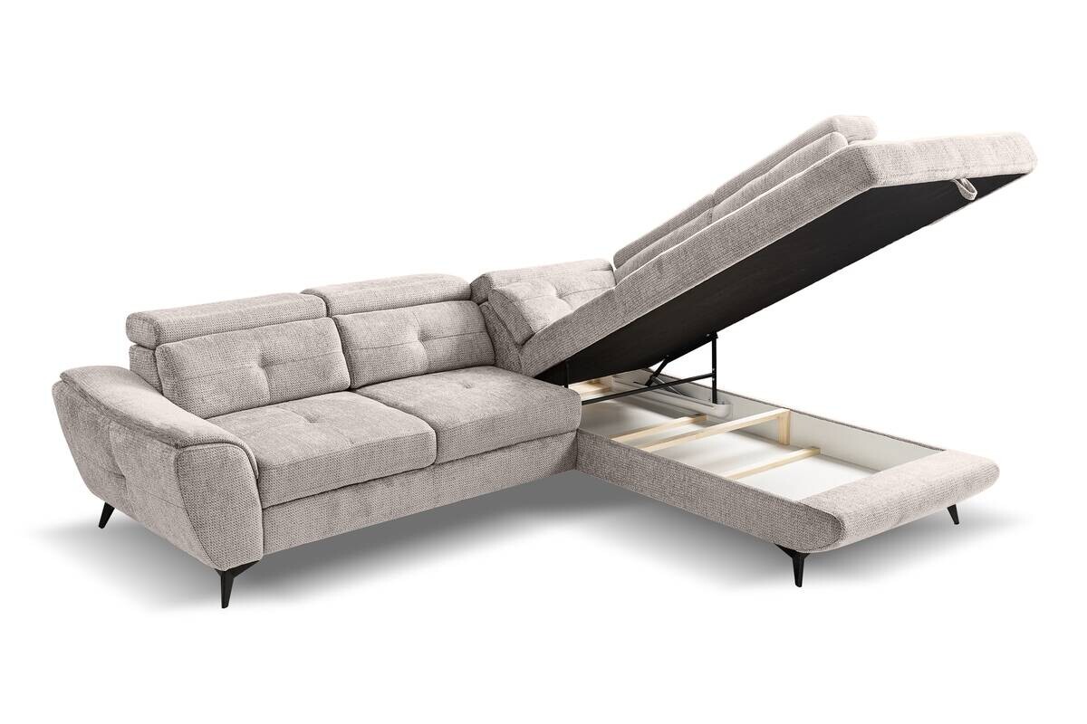 Ecksofa mit Bettfunktion und Bettkasten grau Microfaser B/H/T: ca. 274x82x231 cm