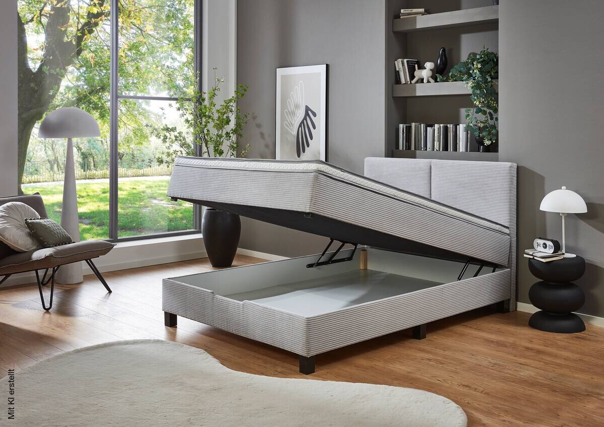 Boxspringbett Venedig inkl. integriertem Topper silber Liegefläche B/L: ca. 140x200 cm