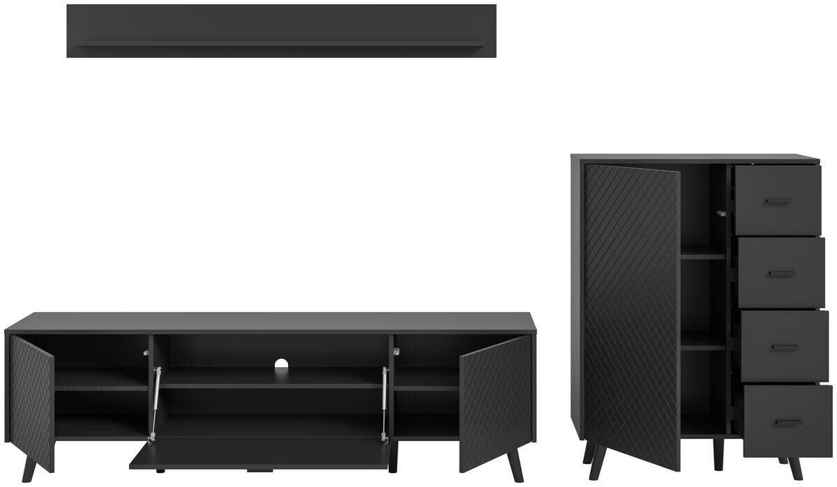 Wohnwand LINEA grau schwarz B/H/T: ca. 269x175x40 cm