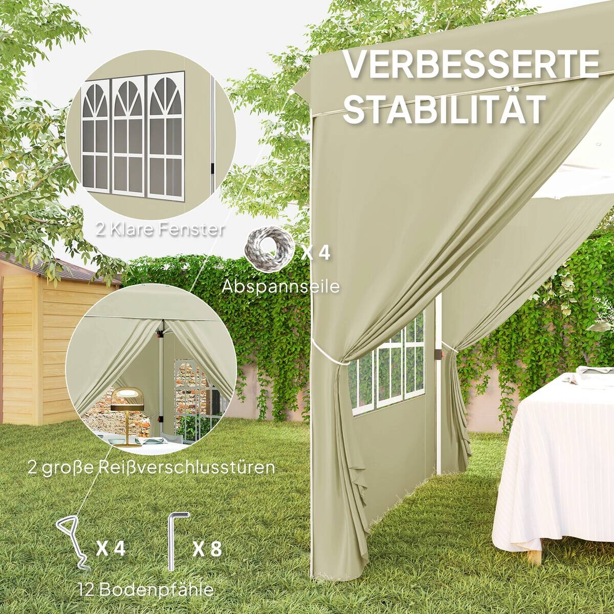 Outsunny Pavillon cremeweiß Metall B/H/L: ca. 248x270x248 cm