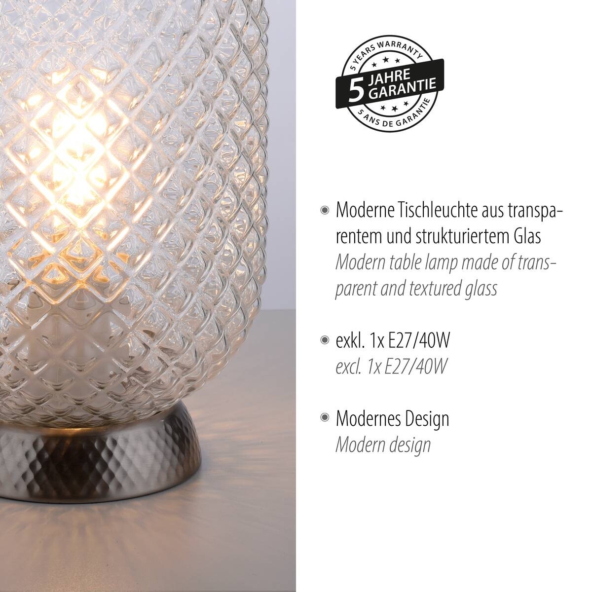 Just Light Tischleuchte 14906-55 Stahl Rauchglas H/D: ca. 23x15 cm E27 1 Brennstellen