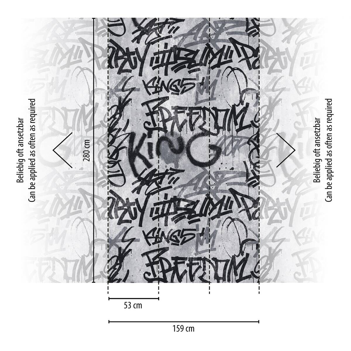 Livingwalls Fototapete Graffiti schwarz grau B/L: ca. 280x159 cm