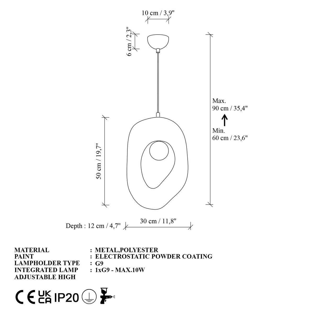 Opviq Pendelleuchte weiß Metall B/H/T/L: ca. 12x90x30x12 cm G9 1 Brennstellen