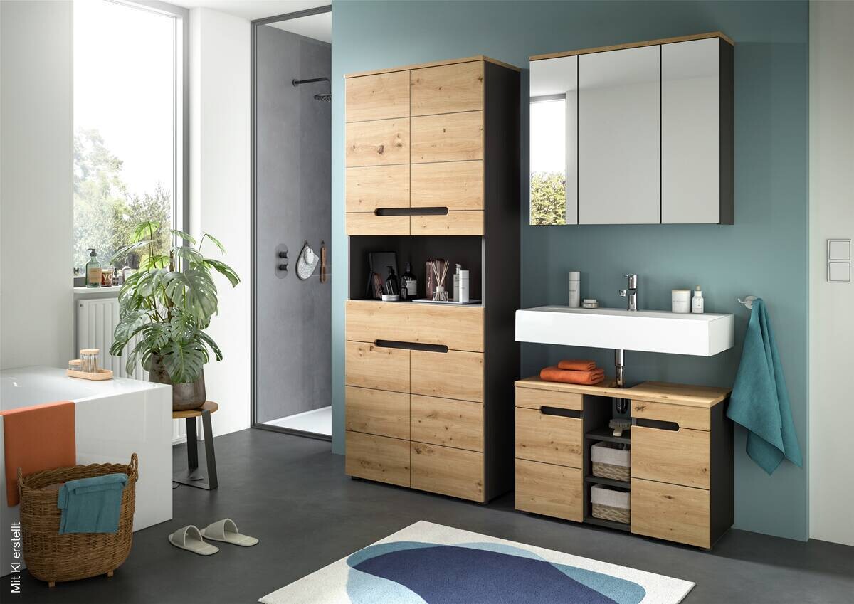 Badezimmer-Set Canu Basalt Eiche Artisan Nachbildung B/H/T: ca. 116x193x34 cm