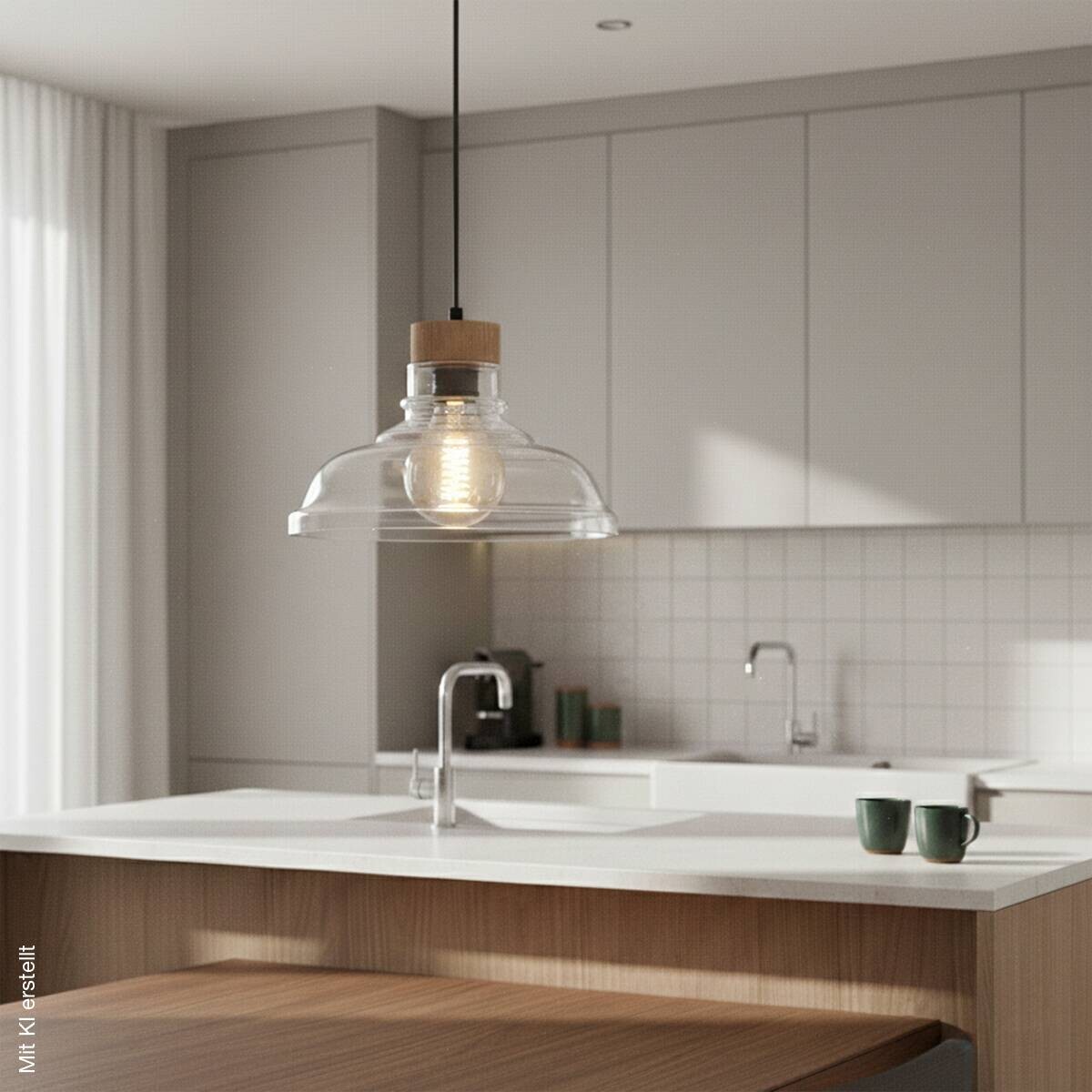 Lamkur Pendelleuchte Eiche Glas B/H/L: ca. 28x115x28 cm E27 1 Brennstellen