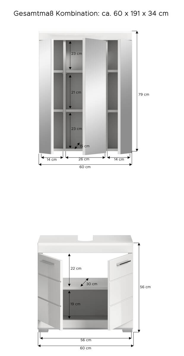 Badezimmer-Set Scout weiß weiß Hochglanz B/H/T: ca. 60x191x34 cm