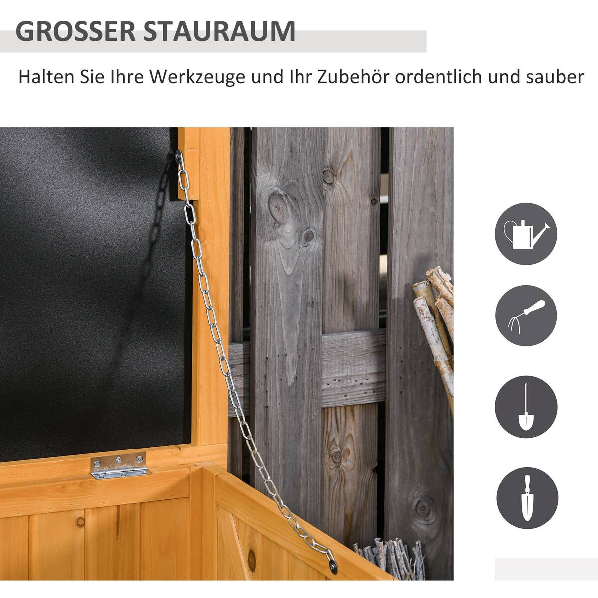 Outsunny Gartenschrank natur Holz B/H/L: ca. 56x60x127 cm